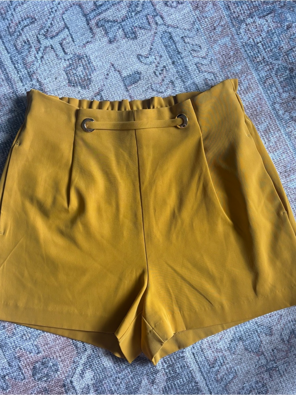 Dynamite Mustard High-Waist Shorts with Grommet Detail